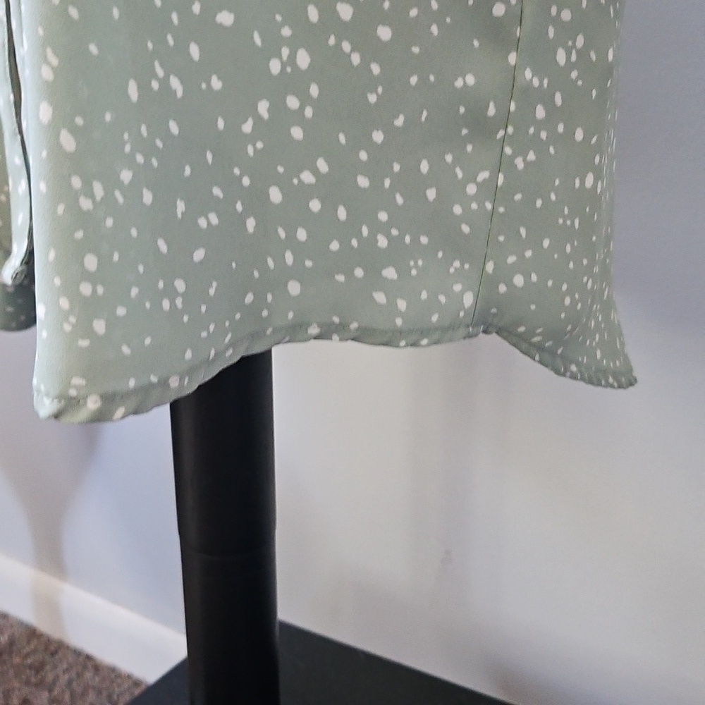 Maurices Sage Green and White Polka Dot Button Down Blouse - Picture 8 of 15